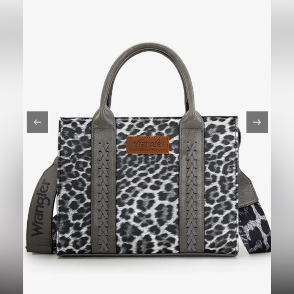 Wrangler Gray Leopard-Pattern Tote with Leather Accents